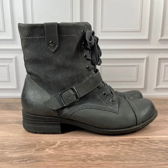 ABEO Verity Leather Combat/Moto Boots Lace Up Buckle Accent EUC Gray Size 9.5N - Picture 3 of 16